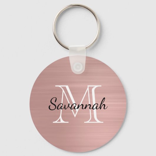Glam Rose Gold Imitate Metal Monogram Schlüsselanhänger (Vorderseite)