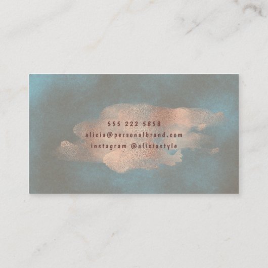 Glam Rose Gold Kupfer Foil Navy | Persönlicher Sty Visitenkarte (Rückseite)