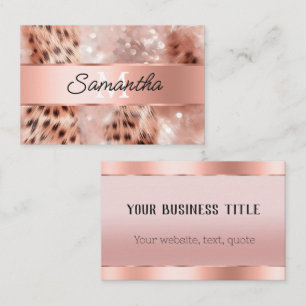 Glam Rose Gold Leopard Monogram Visitenkarte
