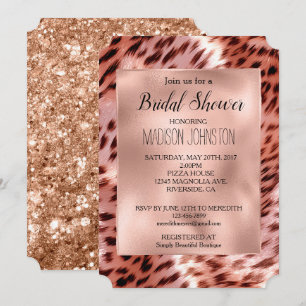 Glam Rose Gold Leopard Tier Brautparty Einladung