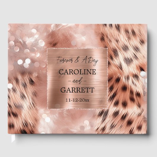 Glam Rose Gold Leopard Wedding Gästebuch (Vorderseite)
