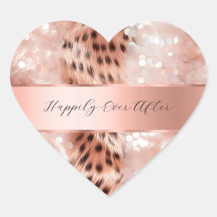 Glam Rose Gold Leopard Wedding Herz-Aufkleber