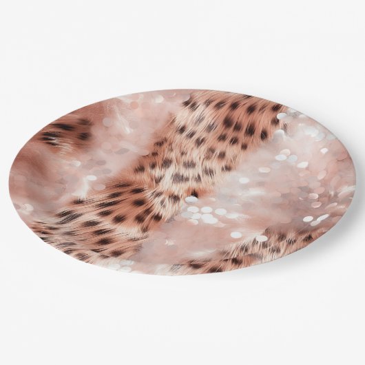 Glam Rose Gold Leopard Wedding Pappteller (Schrägansicht)