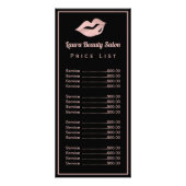 Glam Rose Gold Lippen & Black Price List Services Werbekarte (Vorne)