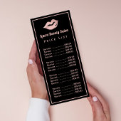 Glam Rose Gold Lippen & Black Price List Services Werbekarte