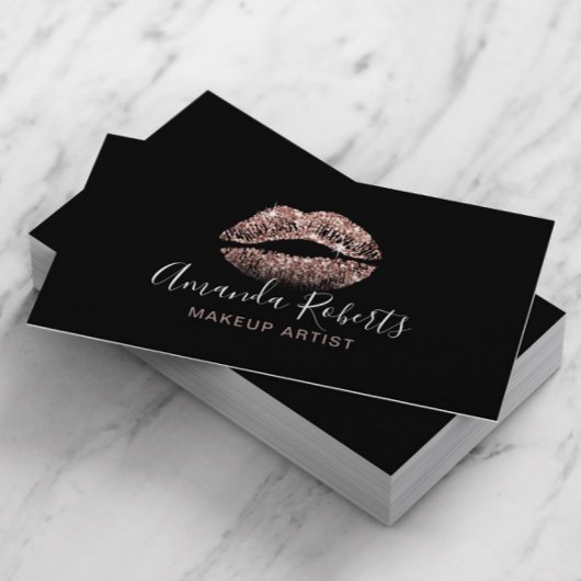 Glam Rose Gold Lips Schlichte Schwarze Künste Visitenkarte