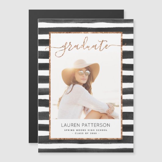 Glam Rose Gold Magnetic Abschluss Ankündigung (Vorne/Hinten)