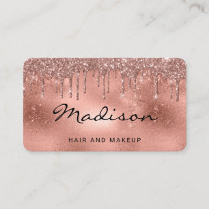 Glam Rose Gold Metallic Glitter Drip Haar & Make-u Visitenkarte