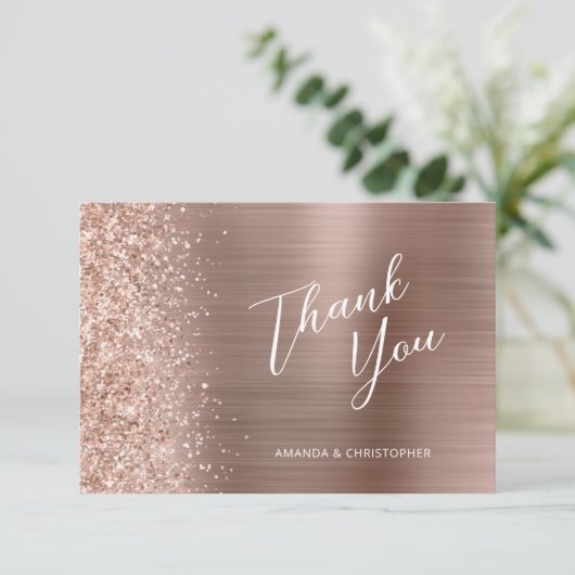 Glam Rose Gold Metallic Wedding Flat Vielen Dank Karte (Stehend Vorderseite)
