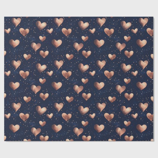 Glam Rose Gold & Navy Hand Drawn Hearts Glitzer Geschenkpapier (Flach)