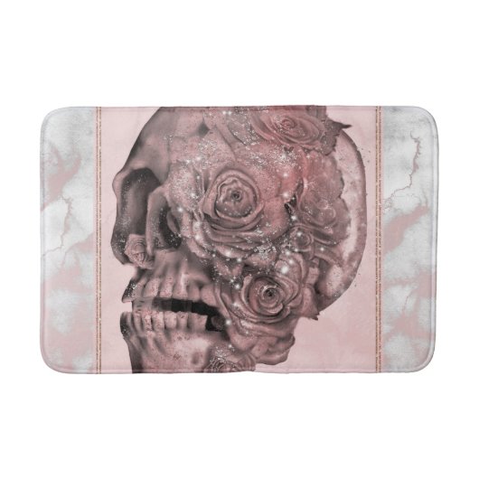 Glam Rose Gold Pink Skull Marmor Badematte (Vorderseite)