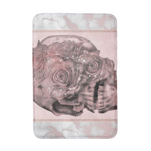 Glam Rose Gold Pink Skull Marmor Badematte (Vorderseite Vertikal)