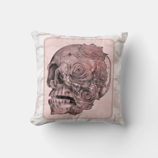 Glam Rose Gold Pink Skull Marmor Kissen (Vorderseite)