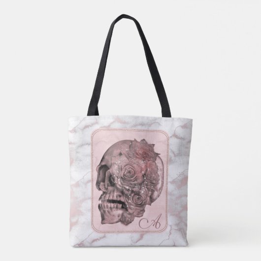 Glam Rose Gold Pink Skull Marmor Tasche (Rückseite)