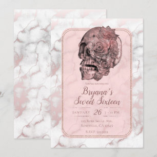 Glam Rose Gold Pink Totenkopf Marmor Sweet 16 Einladung