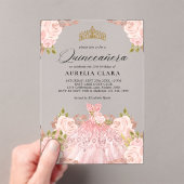 Glam Rose Gold Rosa Kleid Floral 15. Quinceañera Acryleinladungen (Insitu (Handheld))