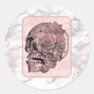Glam Rose Gold Rosa Totenkopf Marmor Party Runder Aufkleber