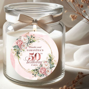 Glam Rose Gold Rouge Floral 50. Geburtstagsfeier Runder Aufkleber