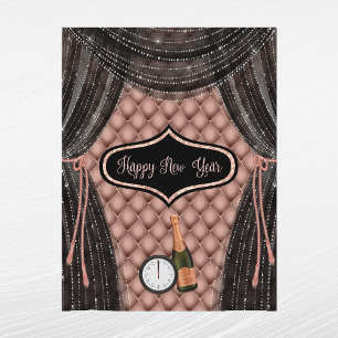 Glam Rose Gold schwarze Champagner Uhr Neujahr Feiertagspostkarte
