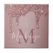 Glam Rose Gold Sparkle Glitzer Tropfen Monogram Fliese (Vorderseite)