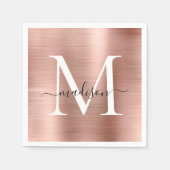 Glam Rose Gold Sparkle Monogram Script metallisch Serviette (Vorderseite)