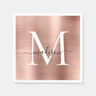Glam Rose Gold Sparkle Monogram Script metallisch Serviette