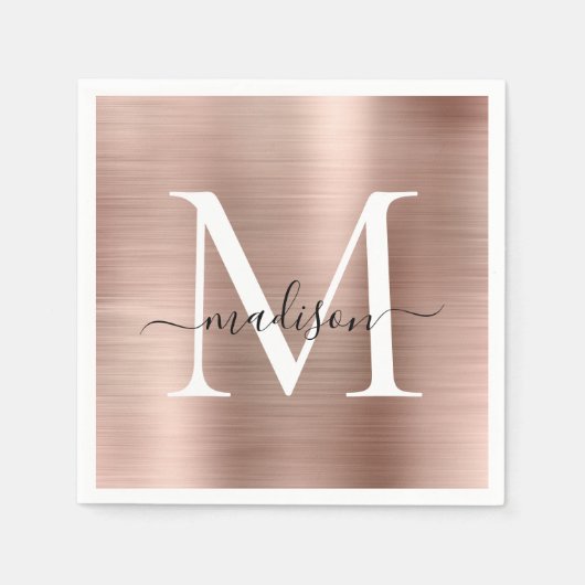 Glam Rose Gold Sparkle Monogram Script metallisch Serviette (Vorderseite)