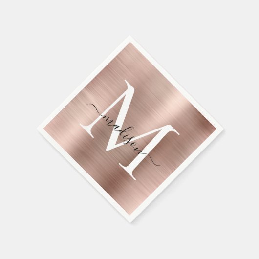 Glam Rose Gold Sparkle Monogram Script metallisch Serviette (Ecke)
