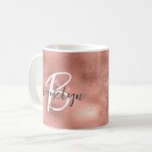 Glam Rose Gold Trendy Script Monogram Kaffeetasse (Vorderseite Links)