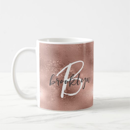 Glam Rose Gold Trendy Script Monogram Kaffeetasse (Links)