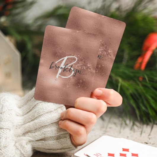 Glam Rose Gold Trendy Script Monogram Spielkarten