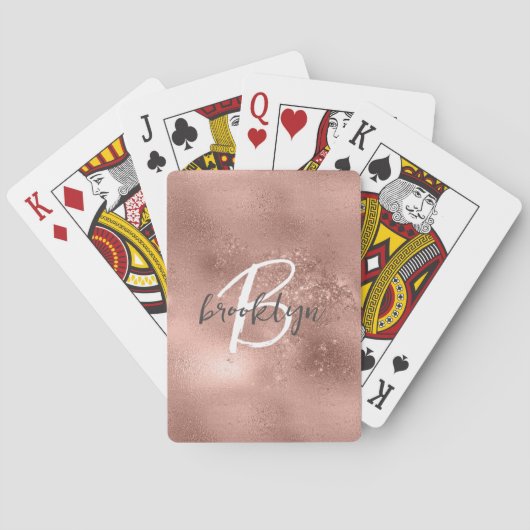 Glam Rose Gold Trendy Script Monogram Spielkarten (Rückseite)
