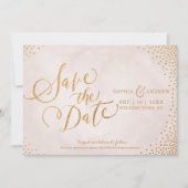Glam-Rose Goldkalligrafie Save the Date (Vorderseite)
