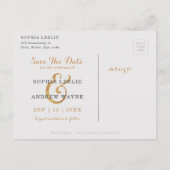 Glam-Rose Goldkalligrafie Save the Date Ankündigungspostkarte (Rückseite)