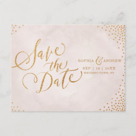 Glam-Rose Goldkalligrafie Save the Date Ankündigungspostkarte