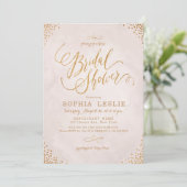 Glam-Rose-Goldkalligraphie-Brautparty Einladung (Stehend Vorderseite)