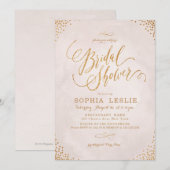 Glam-Rose-Goldkalligraphie-Brautparty Einladung (Vorne/Hinten)