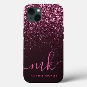 Glam Rose Pink Glitter Moderne Schrift Monogramm N Case-Mate iPhone Hülle