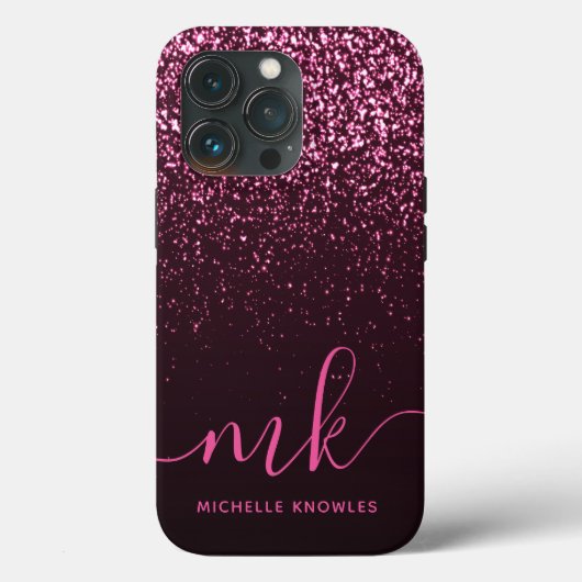 Glam Rose Rosa Glitzer Moderner Name für das Monog Case-Mate iPhone Hülle (Rückseite)