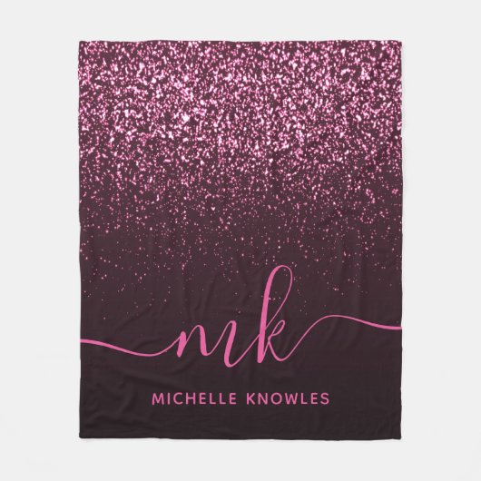 Glam Rose Rosa Glitzer Moderner Name für das Monog Fleecedecke (Vorderseite)