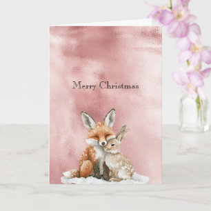 Glam Rose Röte Rosa Fuchs Hase Weihnachten Karte
