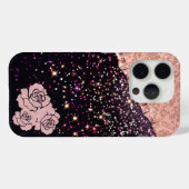 Glam Rose Schwarzer Glitzer Blush Rose Case-Mate iPhone Hülle (Rückseite (Horizontal))