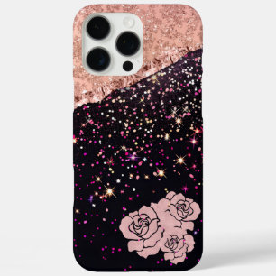 Glam Rose Schwarzer Glitzer Blush Rose iPhone 16 Pro Max Hülle