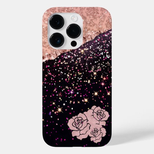 Glam Rose Schwarzer Glitzer Blush Rose Case-Mate iPhone Hülle (Rückseite)
