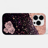 Glam Rose Schwarzer Glitzer Blush Rose Case-Mate iPhone Hülle (Rückseite (Horizontal))