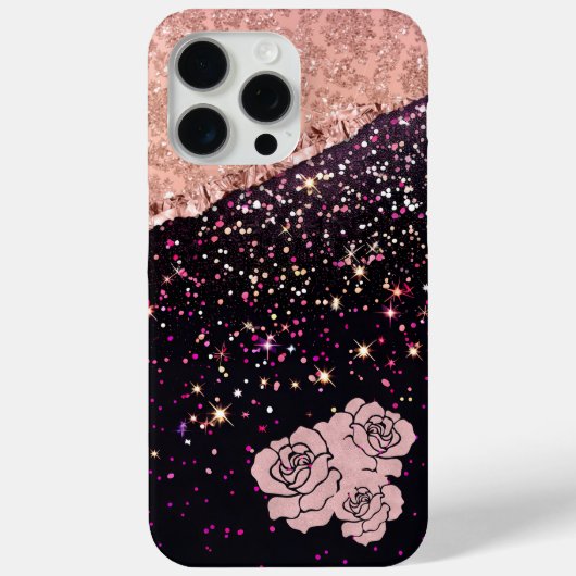 Glam Rose Schwarzer Glitzer Blush Rose Case-Mate iPhone Hülle (Rückseite)