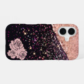 Glam Rose Schwarzer Glitzer Blush Rose iPhone 16 Hülle (Rückseite (Horizontal))