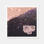 Glam Rose Schwarzer Glitzer Blush Rose Serviette (Vorderseite)