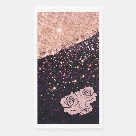 Glam Rose Schwarzer Glitzer Blush Rose Serviette (Vorderseite)