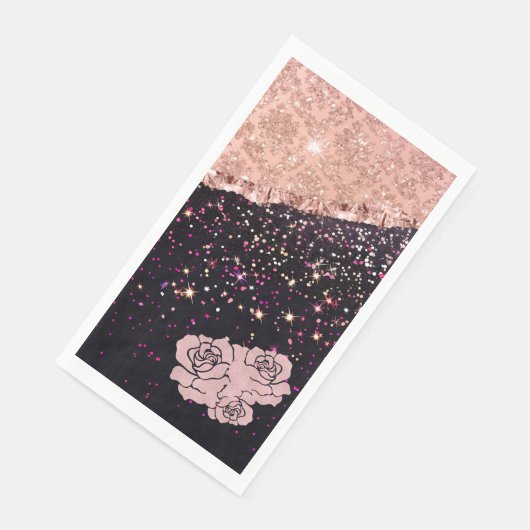 Glam Rose Schwarzer Glitzer Blush Rose Serviette (Ecke)